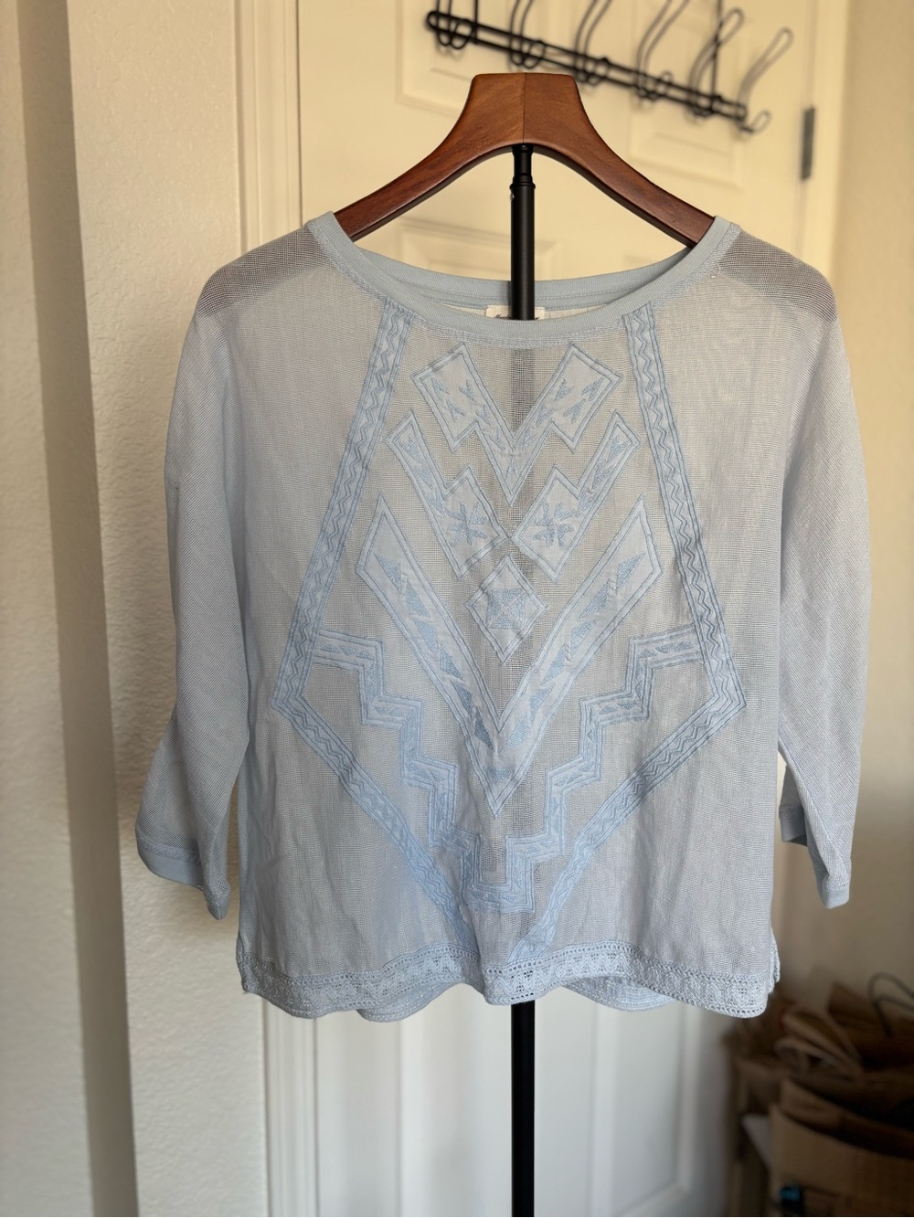 Meadow Rue Light Blue Embroidered Tunic Top